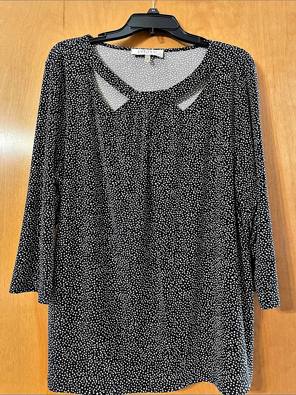 Kasper Polka Dot Long Sleeve Dress in Black & White Size 2X Like New